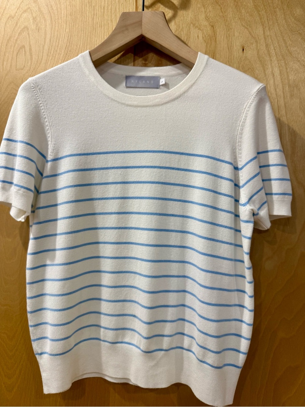 NYLAND Cream Crewneck Sweater with Light Blue Stripes